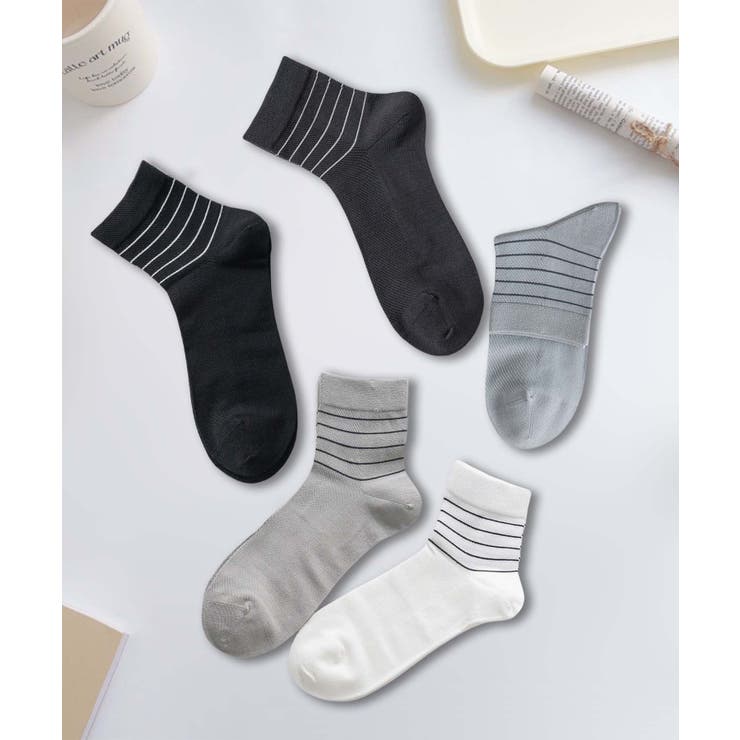 5足セット【MOSOX】ボーダーデザインレーヨン混ソックス | aimoha  | 詳細画像2 
