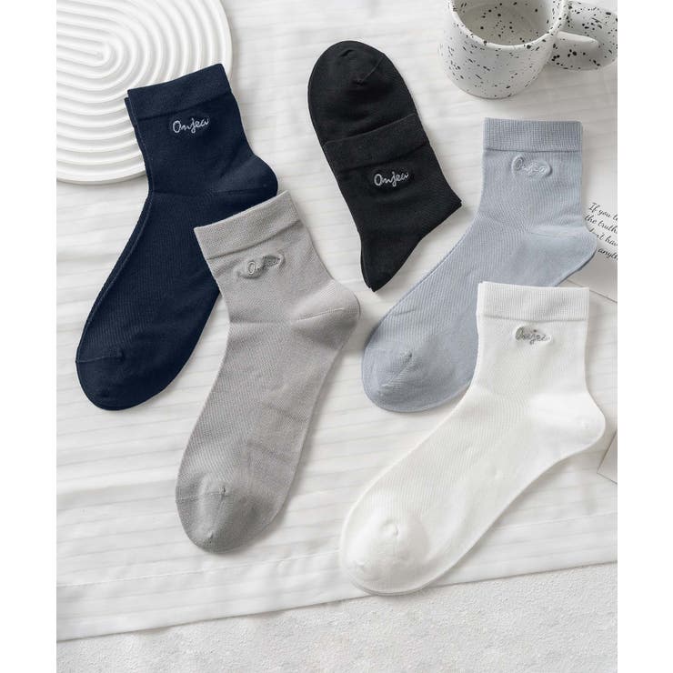 ミックス | 5足セット【MOSOX】ロゴ刺繍デザインレーヨン混ソックス | aimoha 