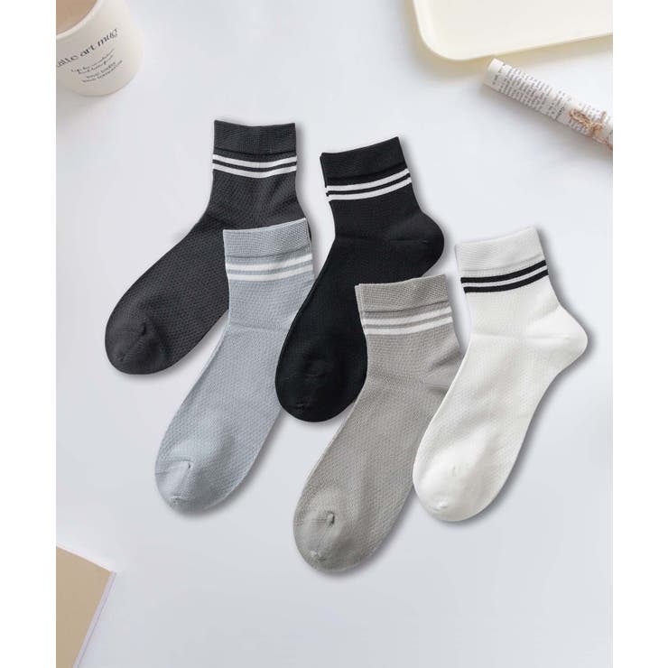 5足セット【MOSOX】ラインデザインレーヨン混ソックス | aimoha  | 詳細画像2 
