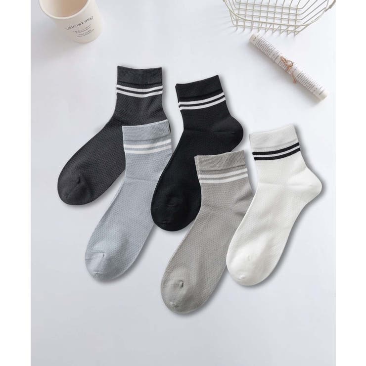 5足セット【MOSOX】ラインデザインレーヨン混ソックス | aimoha  | 詳細画像3 