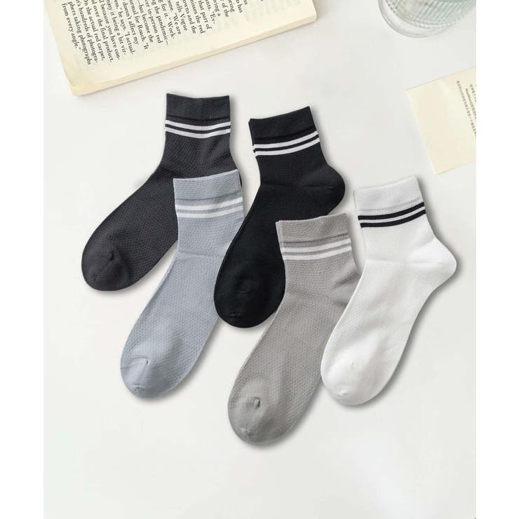 5足セット【MOSOX】ラインデザインレーヨン混ソックス | aimoha  | 詳細画像4 