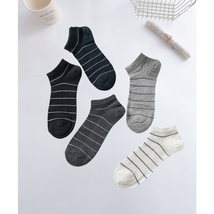 5足セット【MOSOX】ボーダー柄シルク混アンクルソックス | aimoha  | 詳細画像3 