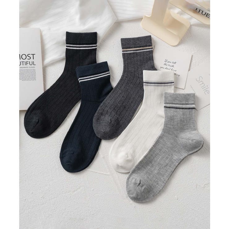ミックス | 5足セット【MOSOX】ラインデザインシルク混ソックス | aimoha 