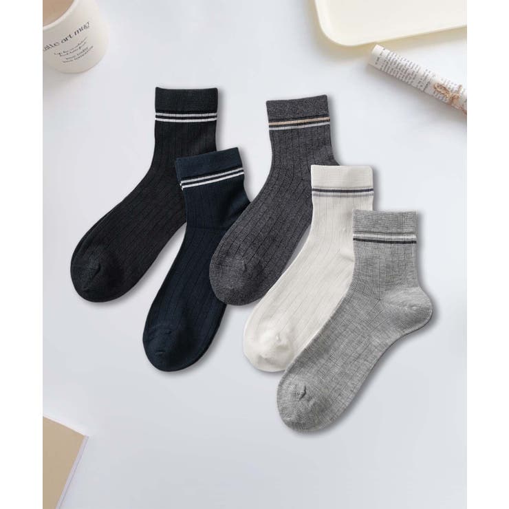5足セット【MOSOX】ラインデザインシルク混ソックス | aimoha  | 詳細画像2 