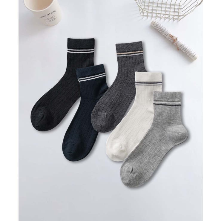 5足セット【MOSOX】ラインデザインシルク混ソックス | aimoha  | 詳細画像3 
