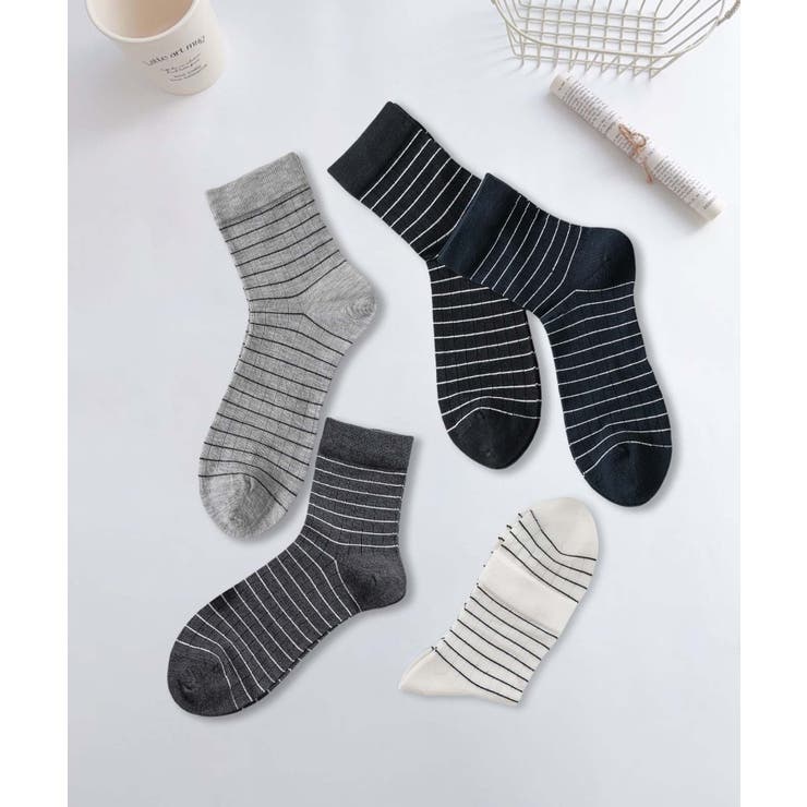 5足セット【MOSOX】シルク混細ボーダーソックス | aimoha  | 詳細画像3 