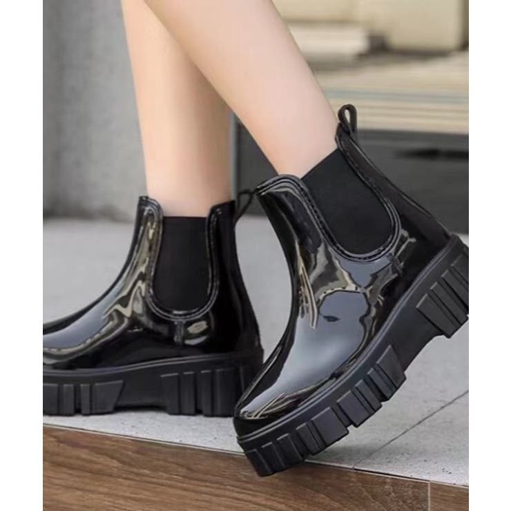 ブラック | 厚底ショートレインブーツ レインシューズ ゴム長靴 | aimoha 