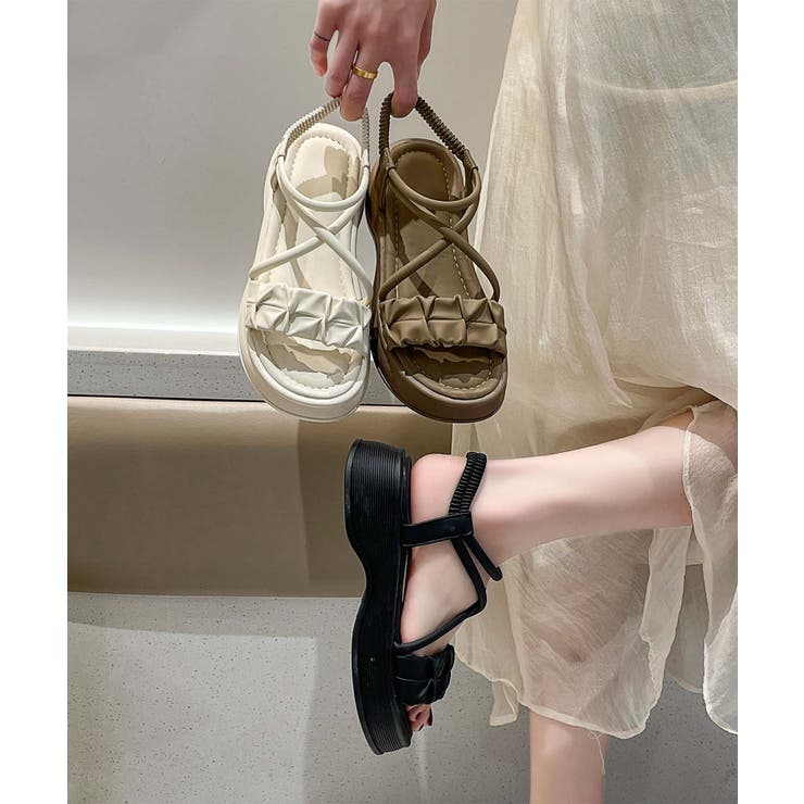 【shoes 365】クロスストラップギャザーデザイン厚底サンダル | aimoha  | 詳細画像3 