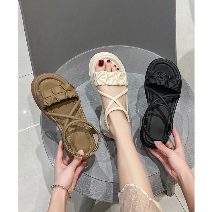 【shoes 365】クロスストラップギャザーデザイン厚底サンダル | aimoha  | 詳細画像7 