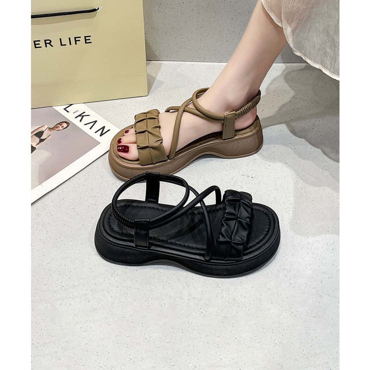 【shoes 365】クロスストラップギャザーデザイン厚底サンダル | aimoha  | 詳細画像8 