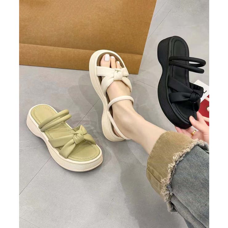 【shoes 365】リボンデザインダブルストラップ厚底サンダル | aimoha  | 詳細画像10 