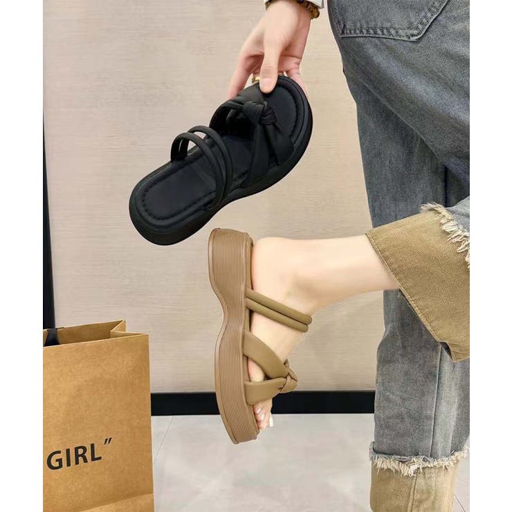 【shoes 365】リボンデザインダブルストラップ厚底サンダル | aimoha  | 詳細画像5 
