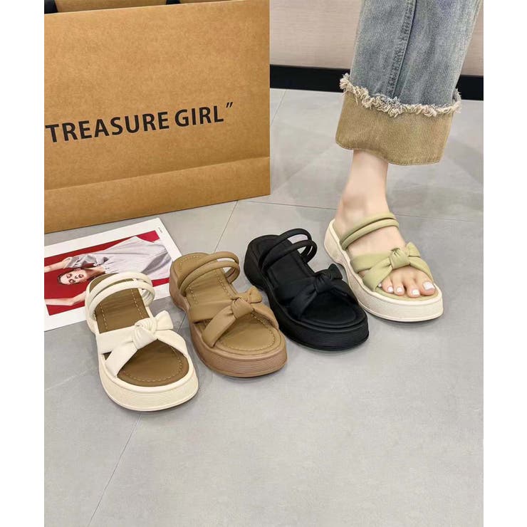【shoes 365】リボンデザインダブルストラップ厚底サンダル | aimoha  | 詳細画像7 