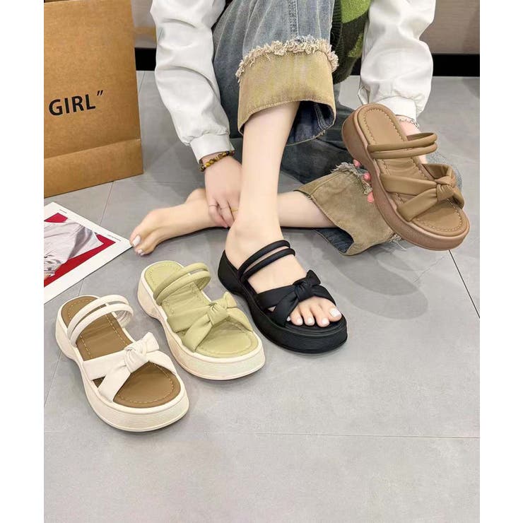 【shoes 365】リボンデザインダブルストラップ厚底サンダル | aimoha  | 詳細画像9 