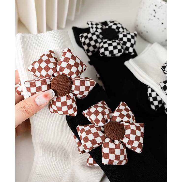 チェック柄大きな花ソックス | aimoha  | 詳細画像6 