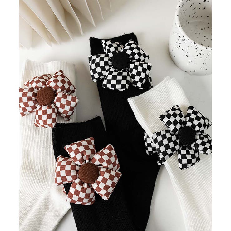 チェック柄大きな花ソックス | aimoha  | 詳細画像7 