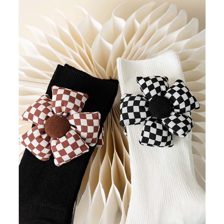 チェック柄大きな花ソックス | aimoha  | 詳細画像8 