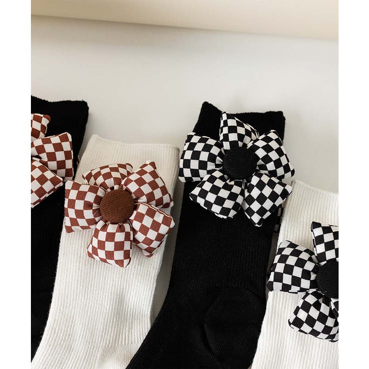 チェック柄大きな花ソックス | aimoha  | 詳細画像11 