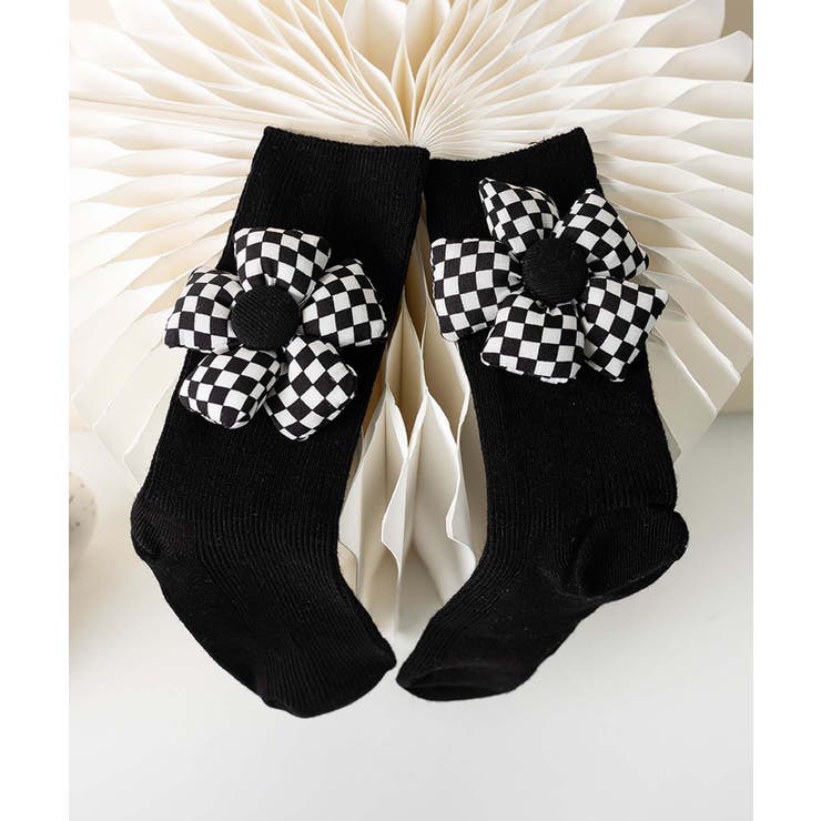 チェック柄大きな花ソックス | aimoha  | 詳細画像1 