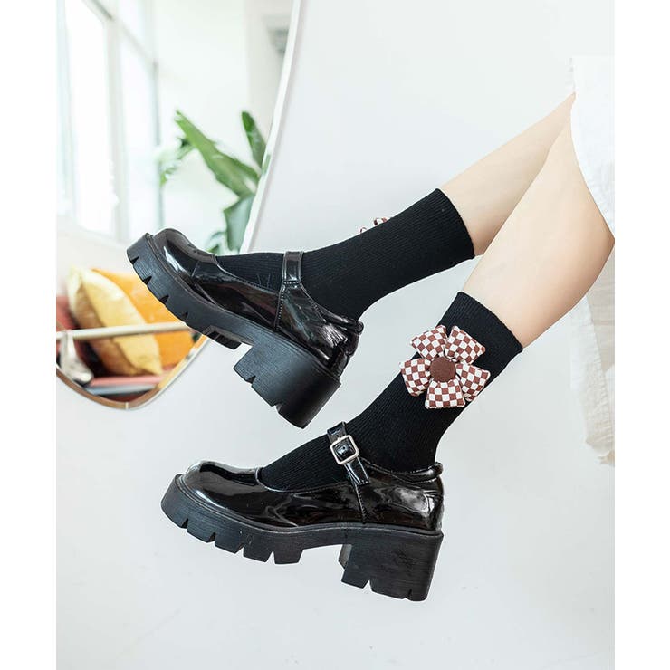 チェック柄大きな花ソックス | aimoha  | 詳細画像18 