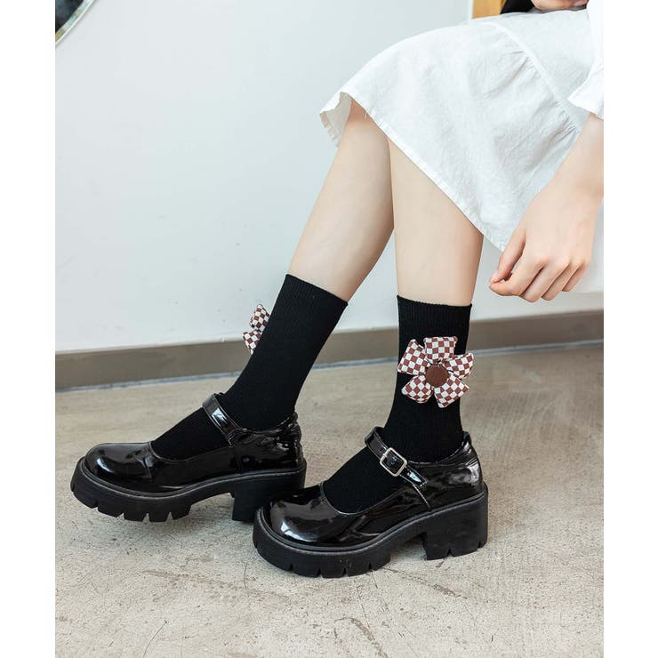 チェック柄大きな花ソックス | aimoha  | 詳細画像19 