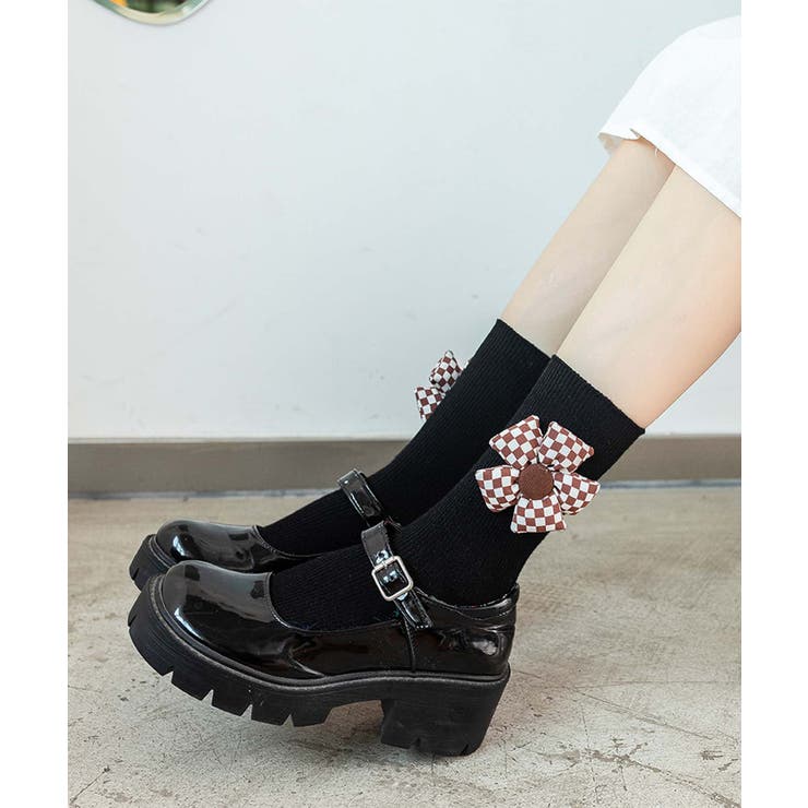 チェック柄大きな花ソックス | aimoha  | 詳細画像20 