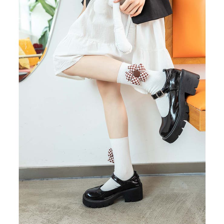 チェック柄大きな花ソックス | aimoha  | 詳細画像21 