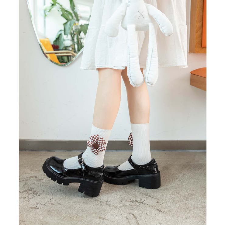 チェック柄大きな花ソックス | aimoha  | 詳細画像22 