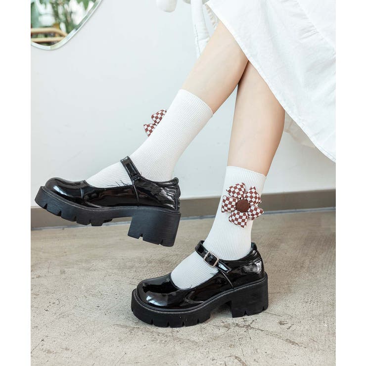 チェック柄大きな花ソックス | aimoha  | 詳細画像23 