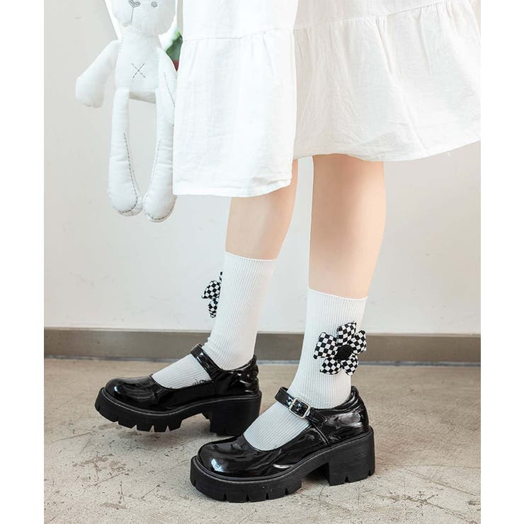 チェック柄大きな花ソックス | aimoha  | 詳細画像25 