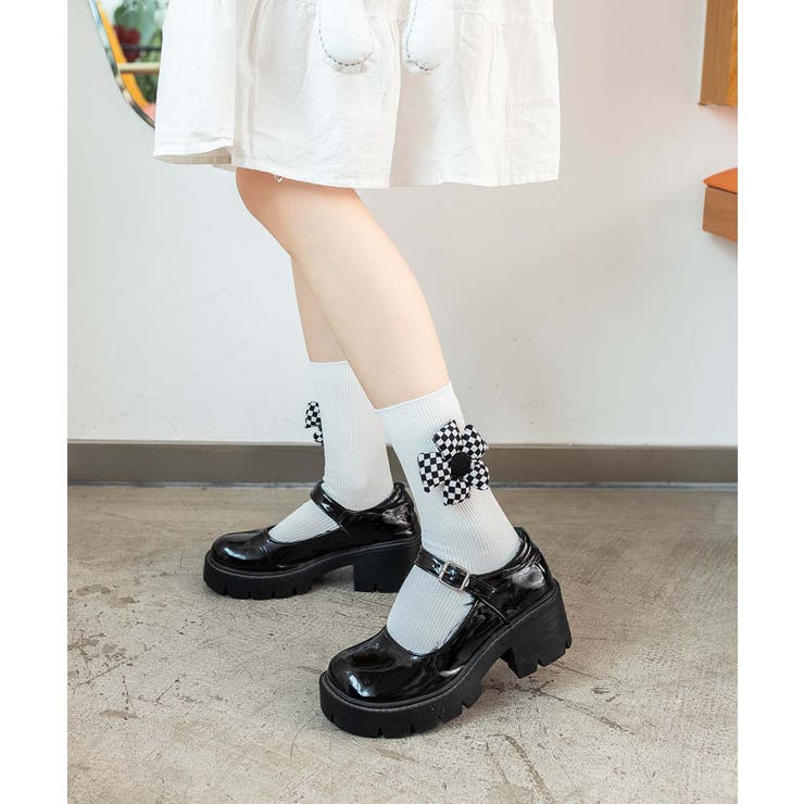 チェック柄大きな花ソックス | aimoha  | 詳細画像26 