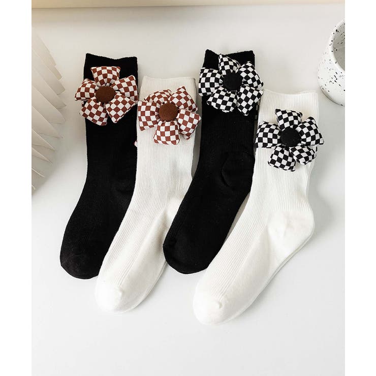 チェック柄大きな花ソックス | aimoha  | 詳細画像12 