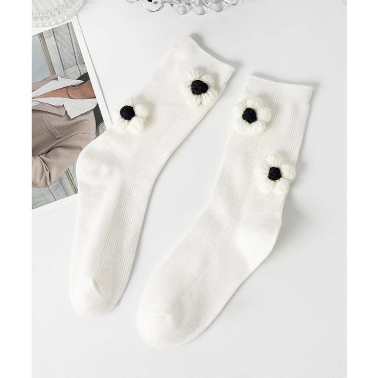 ホワイト1 | [2025 MOSOX NEW COLLECTION]3Dフラワーソックス | aimoha 