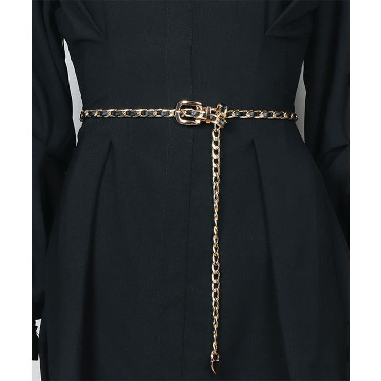 ブラック | 【Jasmine】ゴールドチェーンロングベルト | aimoha 