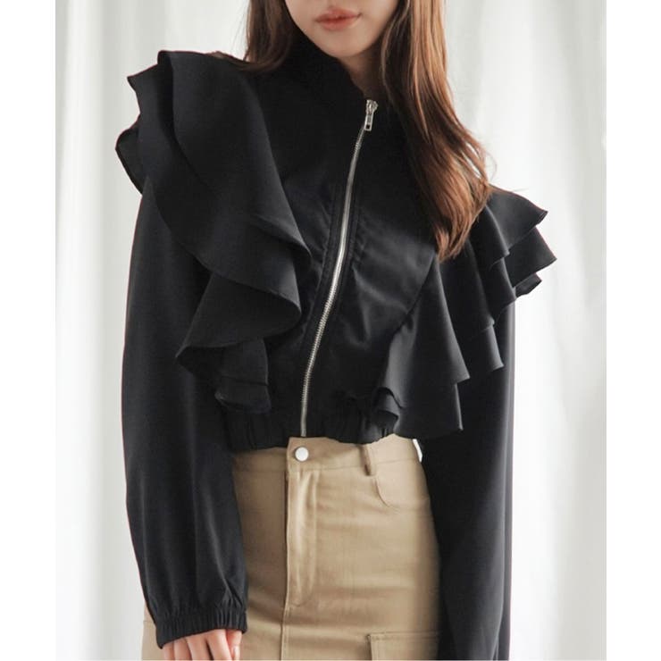 ブラック | 【Jasmine】スタンドカラーフレアブラウス ブルゾン Jasmine | aimoha 