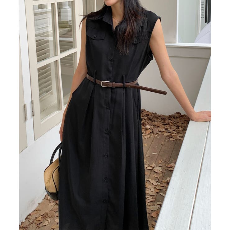 ウエストベルト付き ノースリーブシャツワンピース | aimoha  | 詳細画像2 