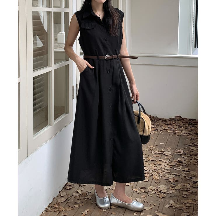 ウエストベルト付き ノースリーブシャツワンピース | aimoha  | 詳細画像1 