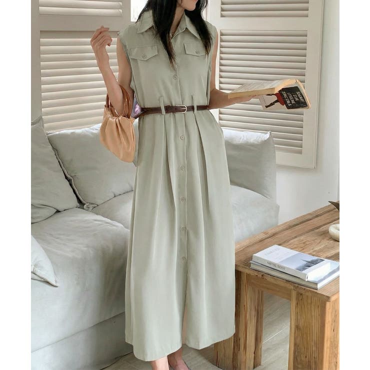 ウエストベルト付き ノースリーブシャツワンピース | aimoha  | 詳細画像7 