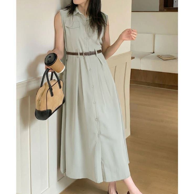 ウエストベルト付き ノースリーブシャツワンピース | aimoha  | 詳細画像5 