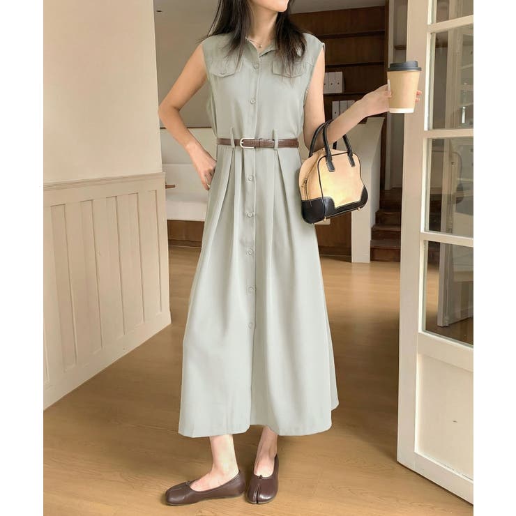 ウエストベルト付き ノースリーブシャツワンピース | aimoha  | 詳細画像4 