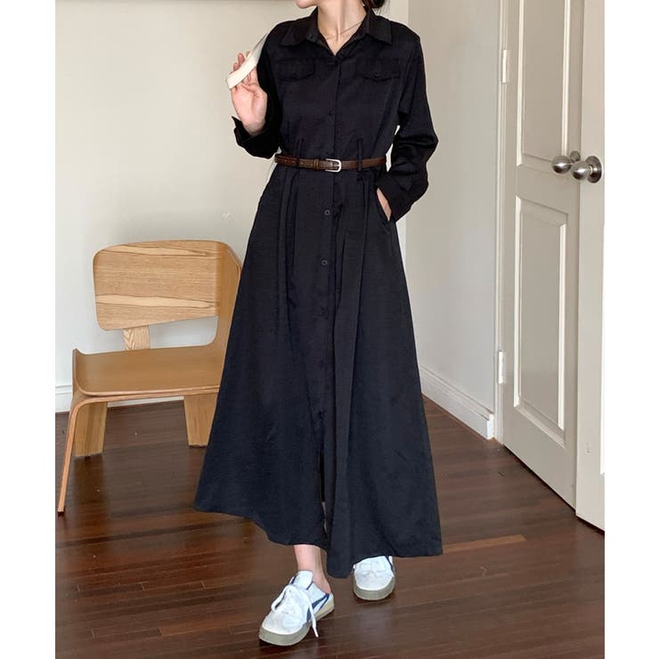 ウエストベルト付き ロングシャツワンピース | aimoha  | 詳細画像1 