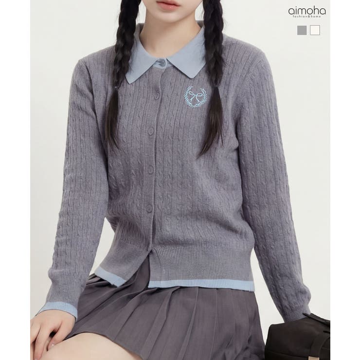 HOOK for girls 刺繍ワンポイント フレンチガーリーカーディガン | HOOK | 詳細画像1 