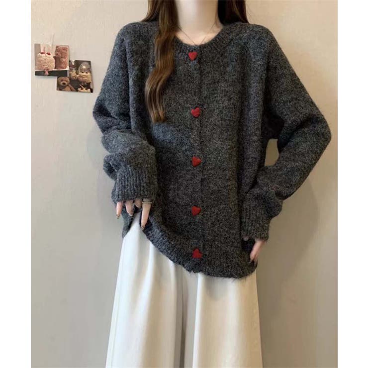 ハートボタンモコモコニットカーディガン | aimoha  | 詳細画像19 