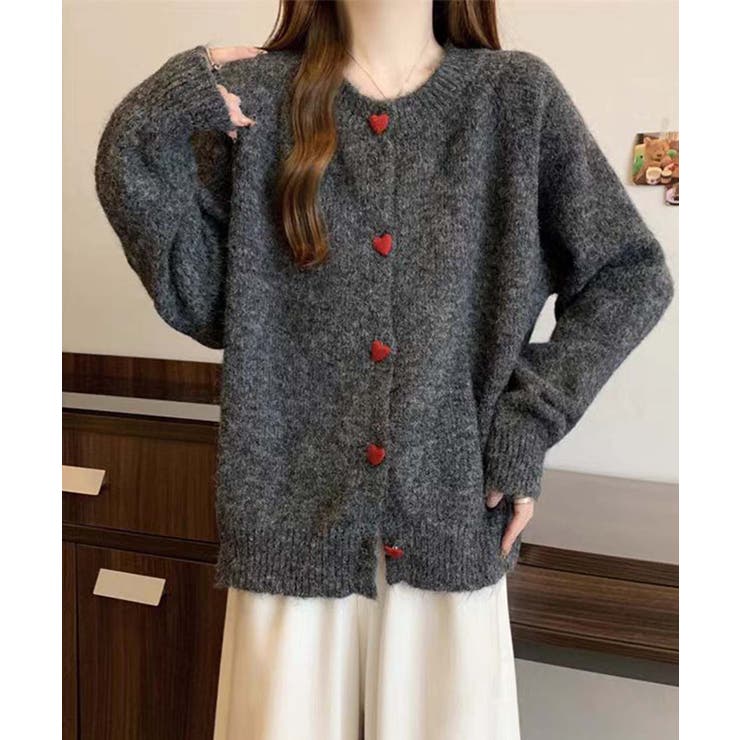 ハートボタンモコモコニットカーディガン | aimoha  | 詳細画像22 