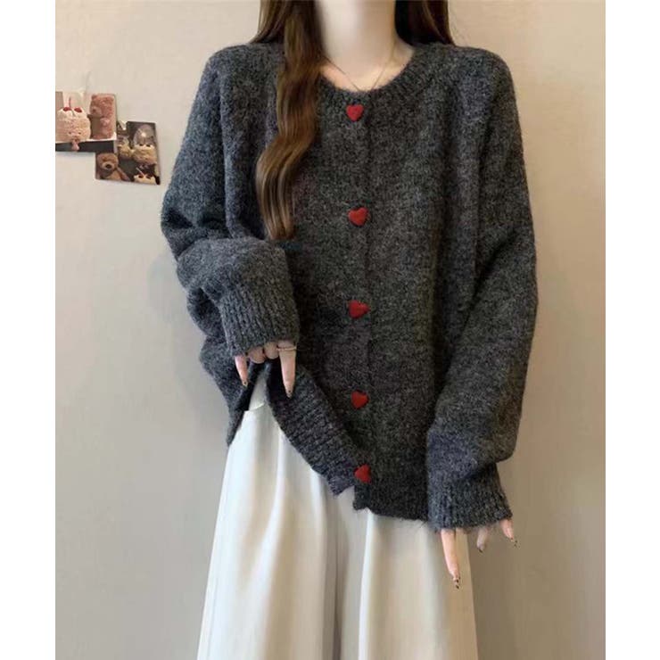 ハートボタンモコモコニットカーディガン | aimoha  | 詳細画像23 