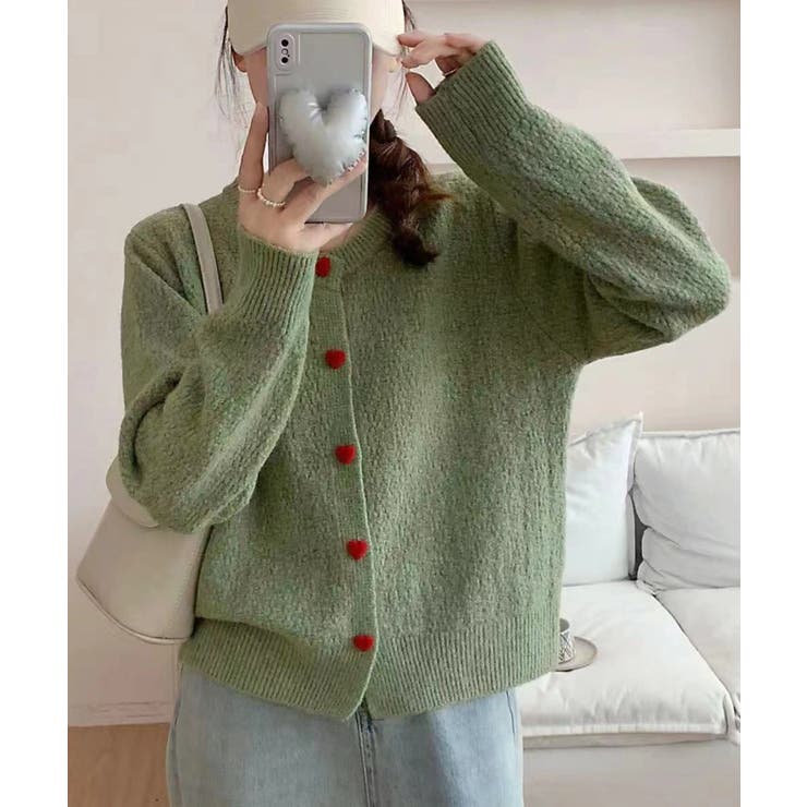 ハートボタンモコモコニットカーディガン | aimoha  | 詳細画像3 