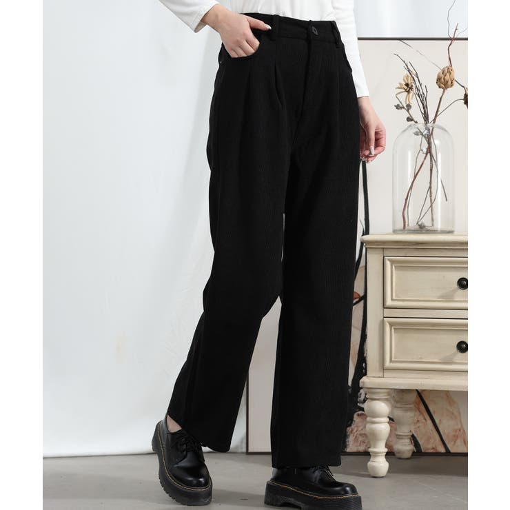 ブラック | 【Aimoha】タック入りストレートパンツ | aimoha 