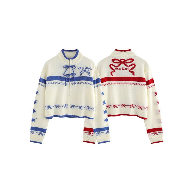 【HOOK】for girls リボン模様ジップニット【AW】 | HOOK | 詳細画像1 