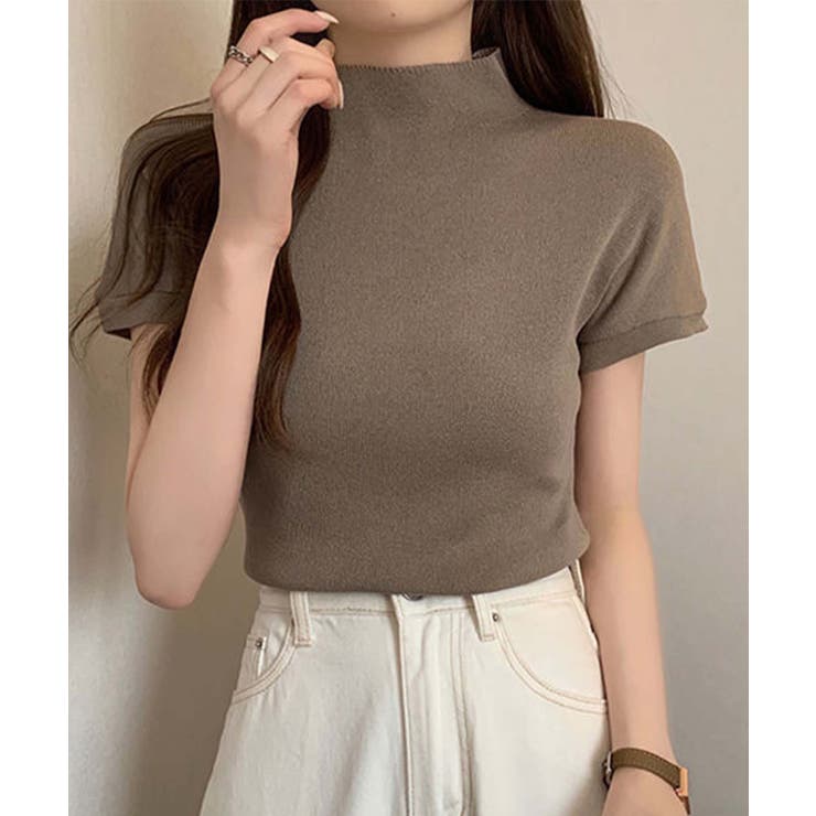 ベージュ | ボトルネックフィットTシャツ【SS】 | aimoha 