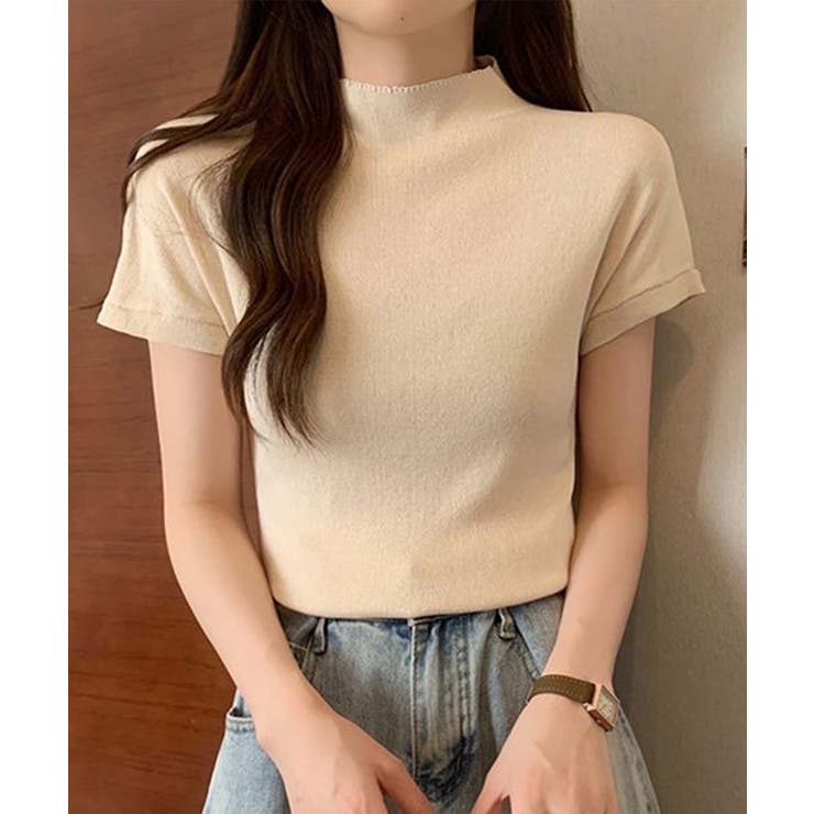 ライトベージュ | ボトルネックフィットTシャツ【SS】 | aimoha 